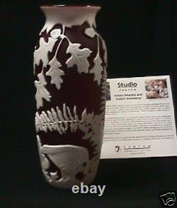 FENTON GLASS RUBY WithMILK FAIRY FROLIC VASE #8973 65-2008