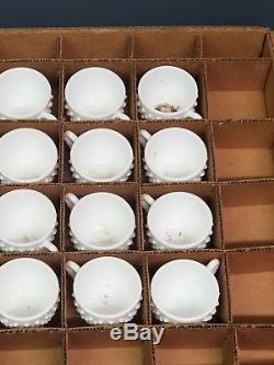 FENTON HOBNAIL MILK GLASS PUNCH BOWL SET With 12 CUPS ORIG BOX label & BASE