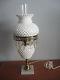 Fenton Hobnail White Milk Glass Student Table Lamp With Hanging Crystal Prisms