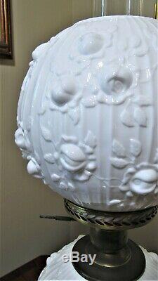 FENTON LAMP Double Ball 22 ROSE MILK GLASS 3-Way Brass Fittings 1960s Excellent