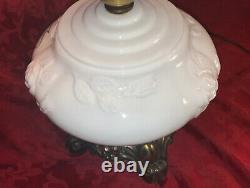 FENTON LAMP GONE With The WIND GWTW MILK GLASS LAMP ROSES, HAND PAINTED FLOWERS
