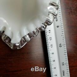 FENTON Milk Glass Silver Crest Large Epergne 4 Horn Centerpiece Flower Holder