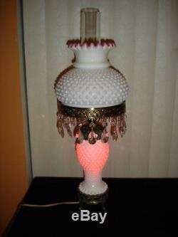 FENTON OLD Peach Blow MILK GLASS HOBNAIL STUDENT LAMP GWTW STYLE