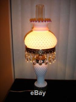 FENTON OLD Peach Blow MILK GLASS HOBNAIL STUDENT LAMP GWTW STYLE