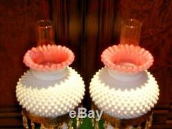 FENTON OLD Peach Blow MILK GLASS HOBNAIL STUDENT LAMP GWTW STYLE (1-2)