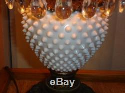 FENTON OLD Peach Blow MILK GLASS HOBNAIL STUDENT LAMP GWTW STYLE, LABEL