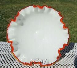 FENTON RARE FLAME CREST Milk Glass FOOTED Compote CRIMPED 6.75-7W x 3.5H