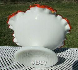 FENTON RARE FLAME CREST Milk Glass FOOTED Compote CRIMPED 6.75-7W x 3.5H