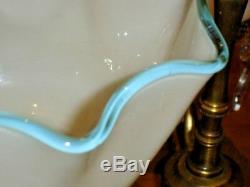 FENTON SOLID BRASS great DESIGN SHINY BLUE CREST MILK GLASS CHANDELIER