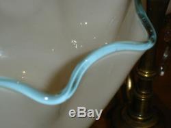 FENTON SOLID BRASS great DESIGN SHINY BLUE CREST MILK GLASS CHANDELIER