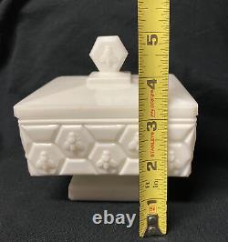 FENTON Vintage Milkglass Honeycomb & Bees Covered Candy Dish