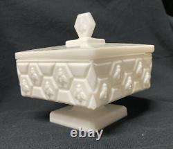 FENTON Vintage Milkglass Honeycomb & Bees Covered Candy Dish