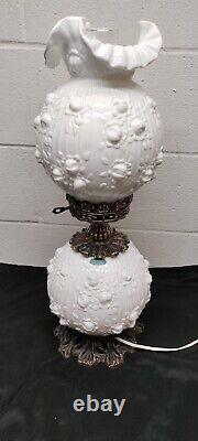 FENTON WHITE MILK GLASS CABBAGE Raised ROSE GWTW LAMP Gone With The Wind Lamp