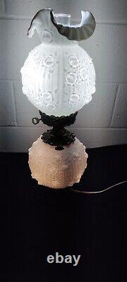 FENTON WHITE MILK GLASS CABBAGE Raised ROSE GWTW LAMP Gone With The Wind Lamp