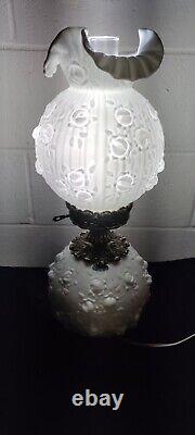 FENTON WHITE MILK GLASS CABBAGE Raised ROSE GWTW LAMP Gone With The Wind Lamp