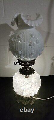 FENTON WHITE MILK GLASS CABBAGE Raised ROSE GWTW LAMP Gone With The Wind Lamp