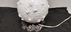 FENTON WHITE MILK GLASS CABBAGE Raised ROSE GWTW LAMP Gone With The Wind Lamp