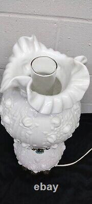 FENTON WHITE MILK GLASS CABBAGE Raised ROSE GWTW LAMP Gone With The Wind Lamp