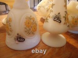 FENTON Yellow Daisy White Milk Custard Glass Hand Painted Collectors Lot