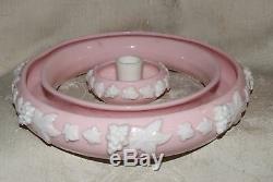 FLOWER FLOAT CIRCLE RING Candle Pink Milk Glass White Applied Raised Grapevine