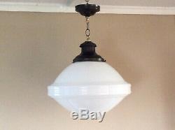 FOR ANNA. 5 Antique Large MilkGlass Pendant School Lights Art Deco 1920s