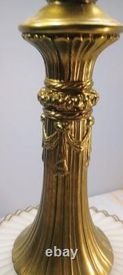 Falkenstein Ribbed White Gold Glass Lamp Hollywood Regency Ruffled Milk Glass