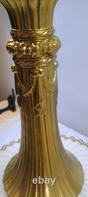 Falkenstein Ribbed White Gold Glass Lamp Hollywood Regency Ruffled Milk Glass