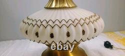 Falkenstein Ribbed White Gold Glass Lamp Hollywood Regency Ruffled Milk Glass