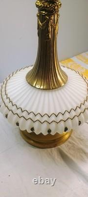 Falkenstein Ribbed White Gold Glass Lamp Hollywood Regency Ruffled Milk Glass