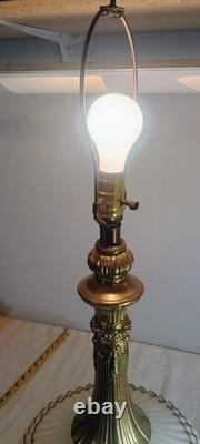 Falkenstein Ribbed White Gold Glass Lamp Hollywood Regency Ruffled Milk Glass