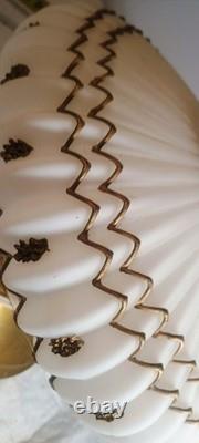 Falkenstein Ribbed White Gold Glass Lamp Hollywood Regency Ruffled Milk Glass