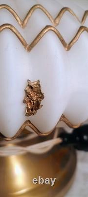 Falkenstein Ribbed White Gold Glass Lamp Hollywood Regency Ruffled Milk Glass