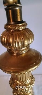 Falkenstein Ribbed White Gold Glass Lamp Hollywood Regency Ruffled Milk Glass