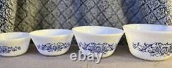 Federal Glass Mixing Nesting Bowl 4 Piece Set Made in USA 6 7 8 9 Blue Tulip