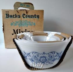 Federal Milk Glass Blue Bucks County Mixing Baking Bowls Vintage MINT BOXED SET