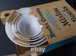 Federal Milk Glass Blue Bucks County Mixing Baking Bowls Vintage MINT BOXED SET