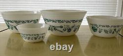 Federal Milk Glass Nesting Mixing Bowls 60's Teal Scandinavian Pattern Set Of 4