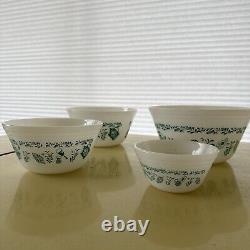 Federal Milk Glass Nesting Mixing Bowls 60's Teal Scandinavian Pattern Set Of 4