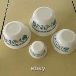 Federal Milk Glass Nesting Mixing Bowls 60's Teal Scandinavian Pattern Set Of 4