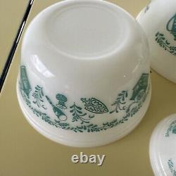 Federal Milk Glass Nesting Mixing Bowls 60's Teal Scandinavian Pattern Set Of 4