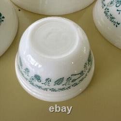 Federal Milk Glass Nesting Mixing Bowls 60's Teal Scandinavian Pattern Set Of 4