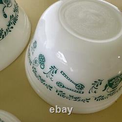 Federal Milk Glass Nesting Mixing Bowls 60's Teal Scandinavian Pattern Set Of 4