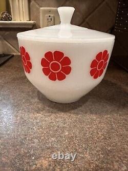 Federal Milk Glass Red Daisy Milk Glass Bowl 6 5/8