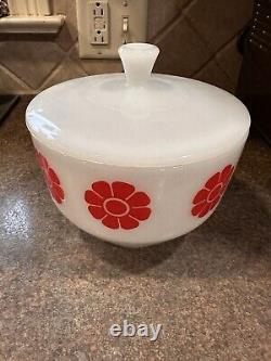 Federal Milk Glass Red Daisy Milk Glass Bowl 6 5/8