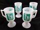 Federal Milk Glass Turquoise Danish Rooster Continental Pedestal Mugs Cups Set 4