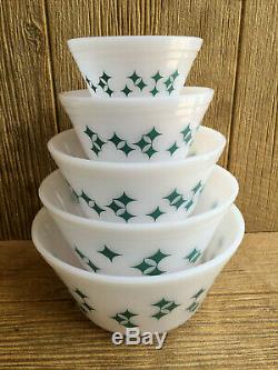 Federal Milk Glass Turquoise Twinkle Stars Mixing Nesting Bowls Vintage Mint Box