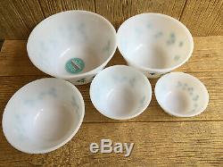 Federal Milk Glass Turquoise Twinkle Stars Mixing Nesting Bowls Vintage Mint Box