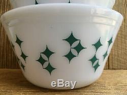 Federal Milk Glass Turquoise Twinkle Stars Mixing Nesting Bowls Vintage Mint Box