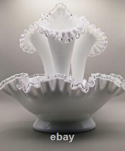 Fenton 12 Silvercrest Ruffled Edge Milk Glass 3 Horn Epergne