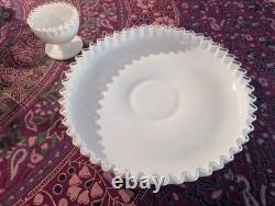 Fenton 13.5 Mid-Century Modern Chip Bowl Set. Crimped Edge Milk Glass. Vintage